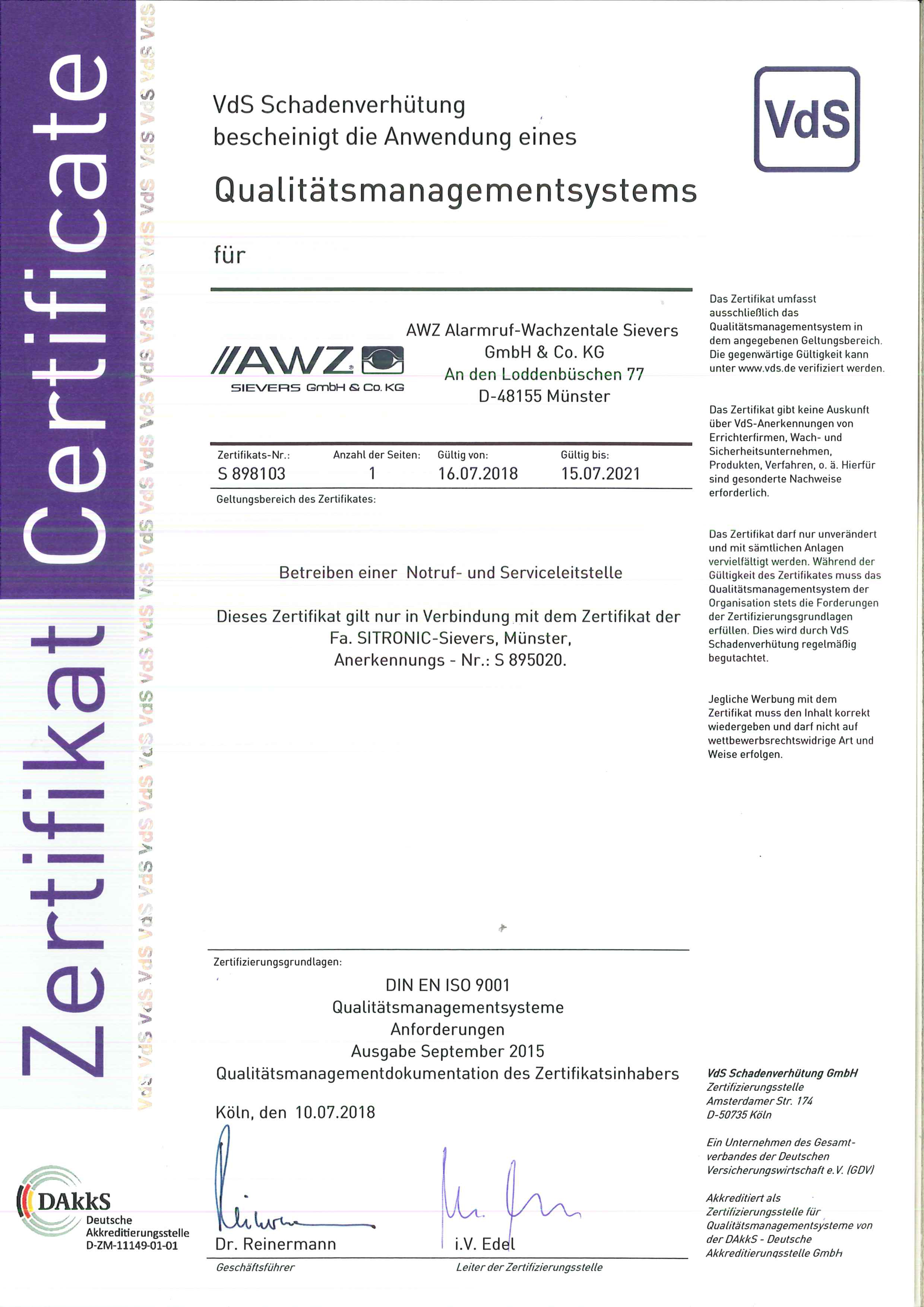 Qualitätsmanagement-System gem. ISO 9001:2008